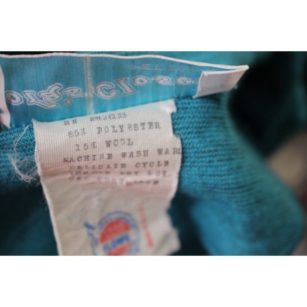 Vintage 70s Cora's Closet Turquoise Wool Elastic Waist Deco Buttons Dress Size S - Picture 7 of 7